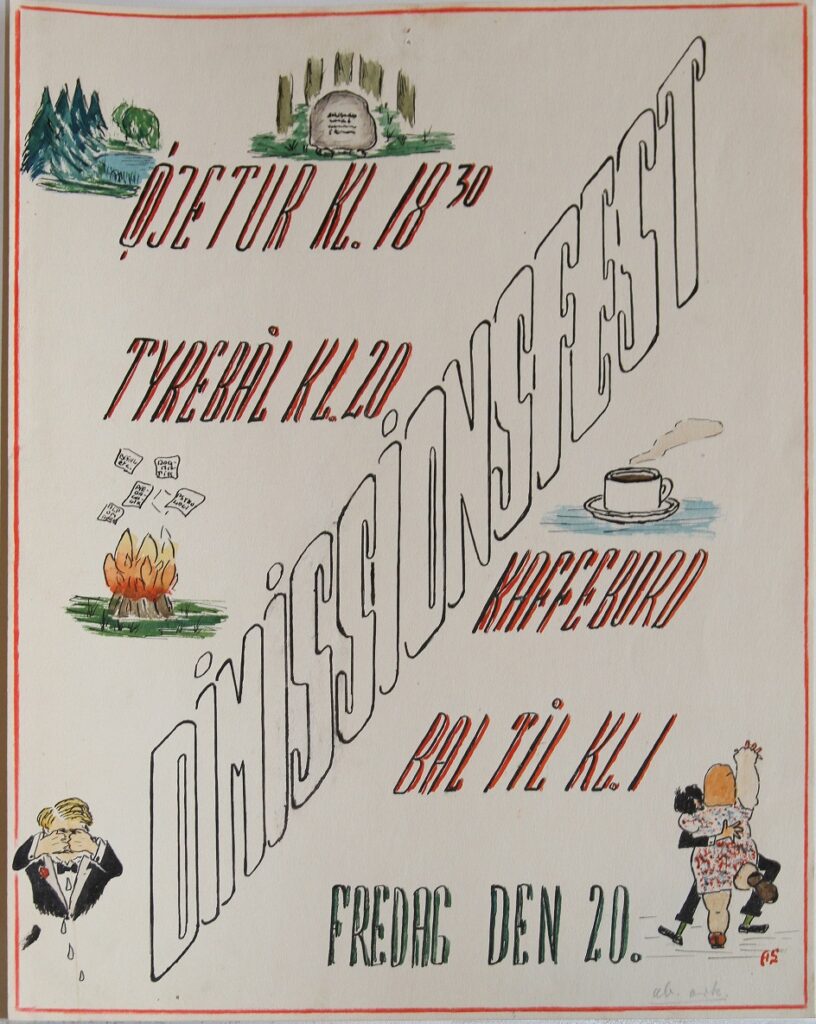 Plakat for dimissionsfesten fredag d. 20